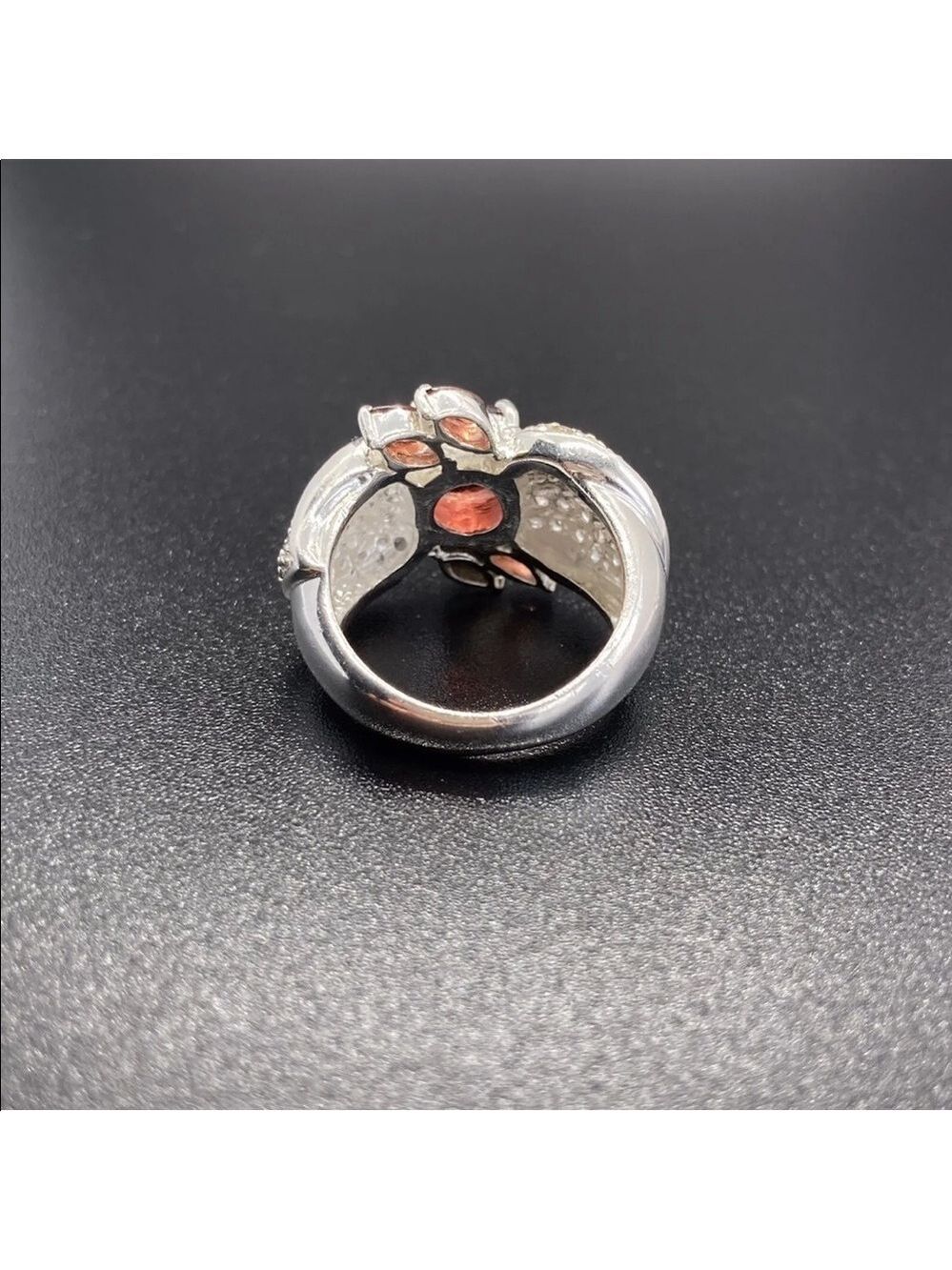 Garnet & White Topaz Sterling Silver Cocktail Ring - Picture 6 of 9